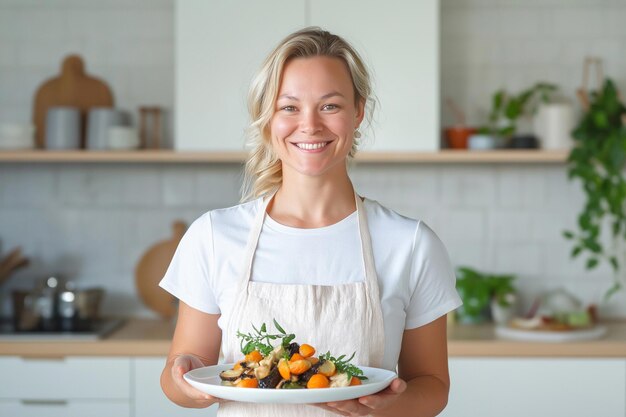 Uśmiechnięty kucharz trzymający talerz